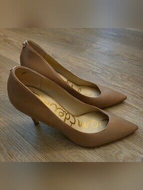 Sam Edelman Tan Leather Pointed-Toe Medium Heel Pumps